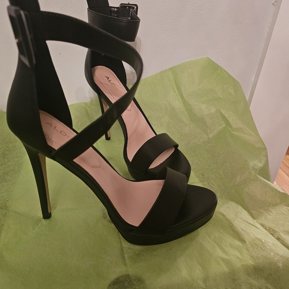 Aldo Black Strappy Platform Heels